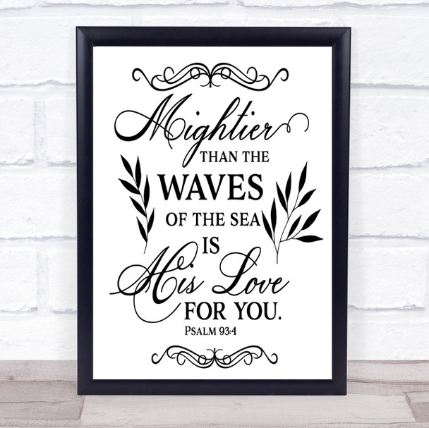 Christian Mightier Than The Waves His Love Quote Typogrophy Wall Art Print