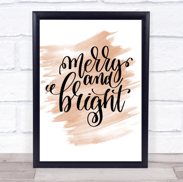Christmas Merry & Bright Quote Print Watercolour Wall Art