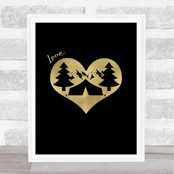 Love Camping Gold Black Quote Typogrophy Wall Art Print