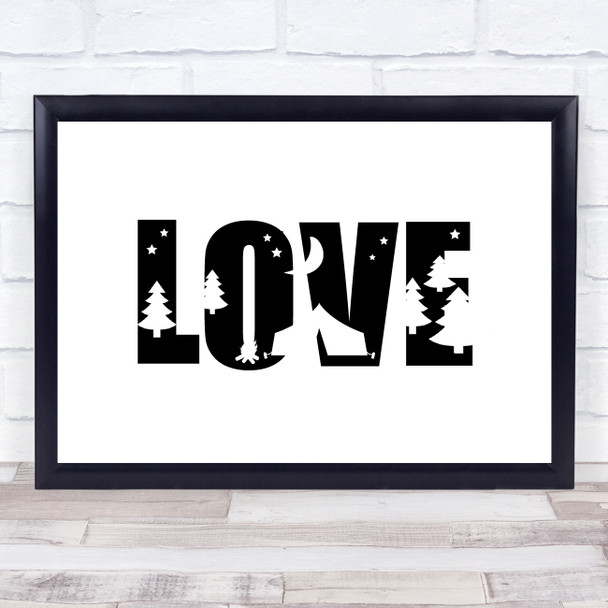 Love Camping Silhouette Quote Typogrophy Wall Art Print