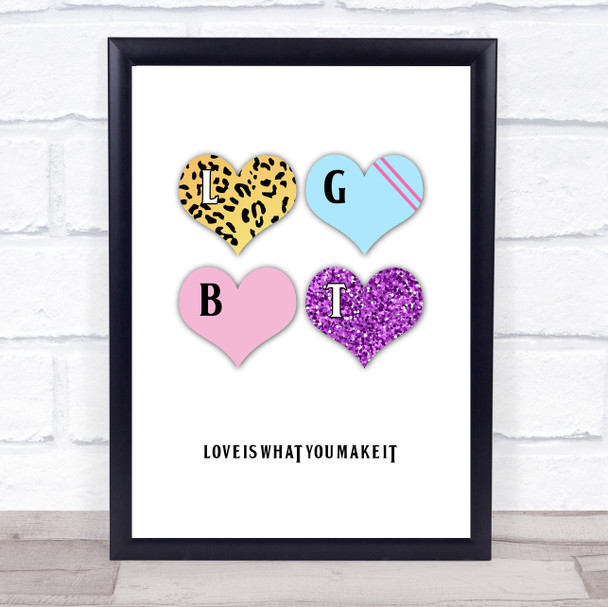Rainbow Love Is What You Make It LGBT Quote Typogrophy Wall Art Print