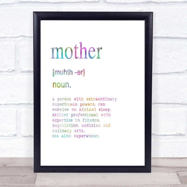Word Definition Mother Rainbow Quote Print