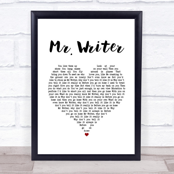 Stereophonics Mr. Writer White Heart Song Lyric Wall Art Print