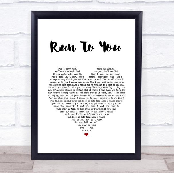 Whitney Houston Run To You White Heart Song Lyric Wall Art Print