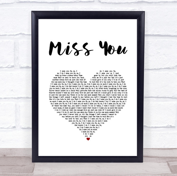 Nickelback Miss You White Heart Song Lyric Wall Art Print