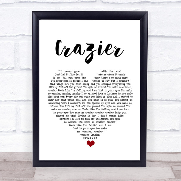 Taylor Swift Crazier White Heart Song Lyric Wall Art Print
