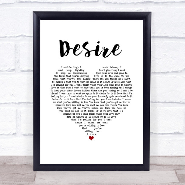 Years & Years Desire White Heart Song Lyric Wall Art Print