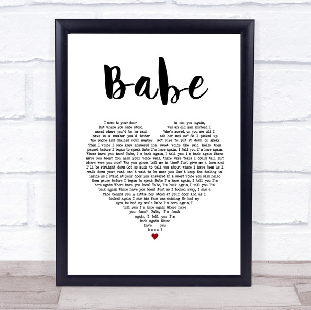Take That Babe White Heart Song Lyric Wall Art Print