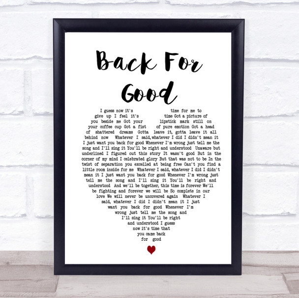 Back For Good Take That Heart Song Lyric Quote Print Back For Good Take That Heart Song Lyric Quote Print