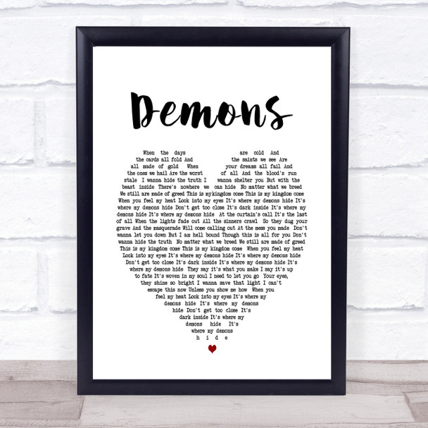 Demons Imagine Dragons Heart Song Lyric Quote Print
