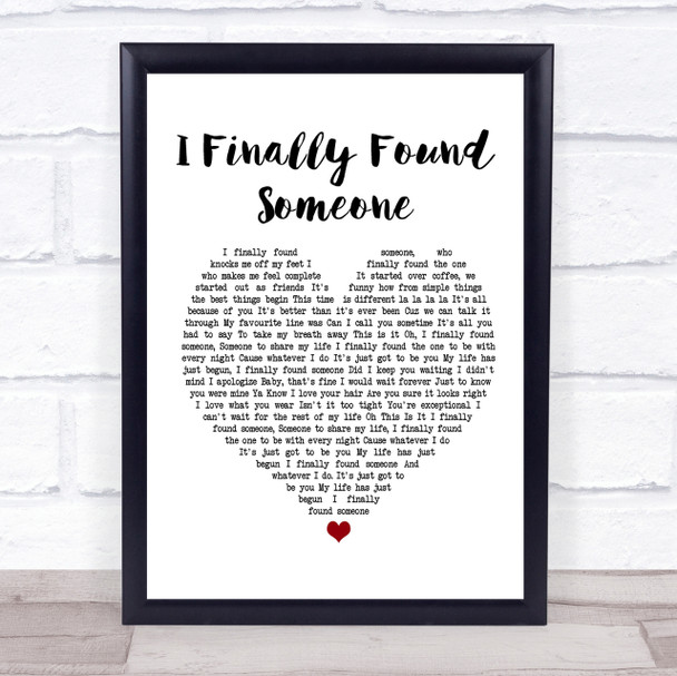 Bryan Adams Barbra Streisand I Finally Found Someone White Heart Lyric Print