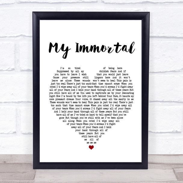 Evanescence My Immortal White Heart Song Lyric Quote Print