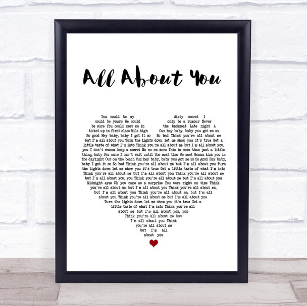 Hilary Duff All About You White Heart Song Lyric Quote Print
