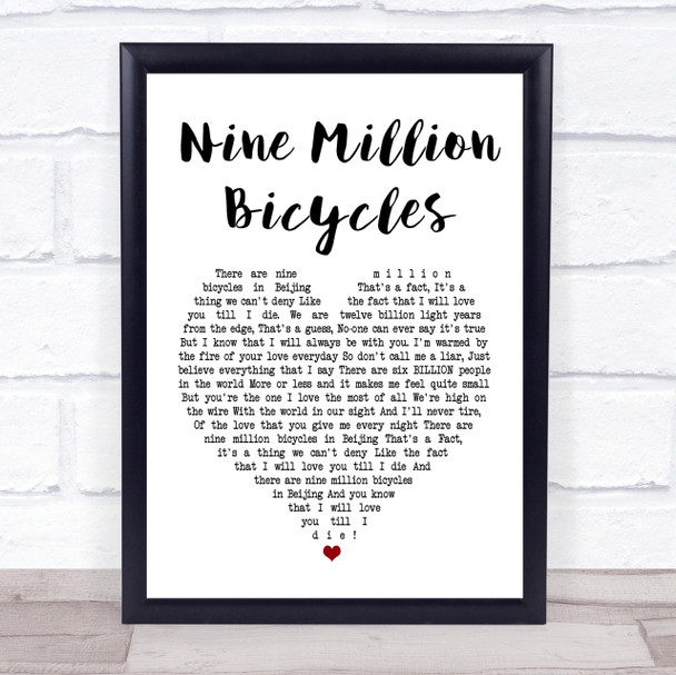 Katie Melua Nine Million Bicycles White Heart Song Lyric Quote Print