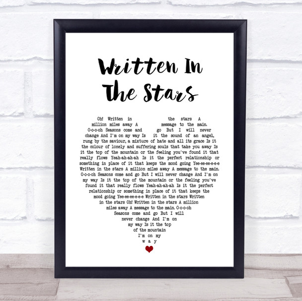 Tinie Tempah Written In The Stars White Heart Song Lyric Quote Print
