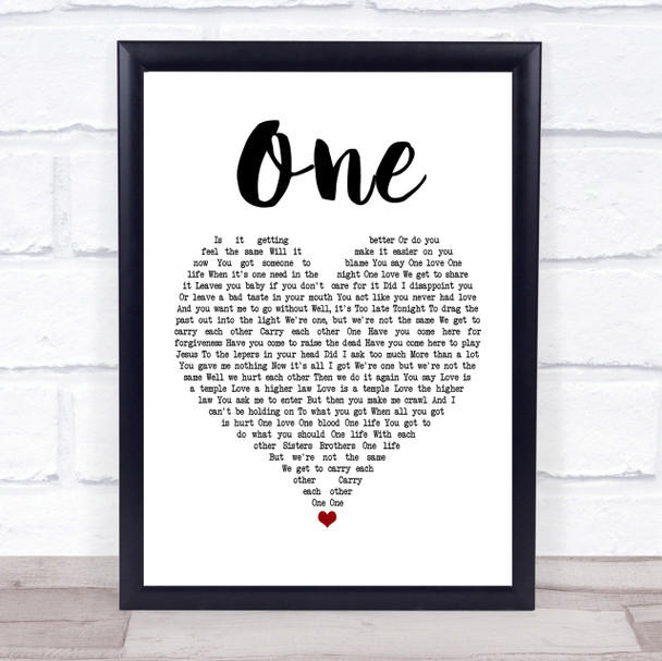 U2 One Heart Song Lyric Quote Print