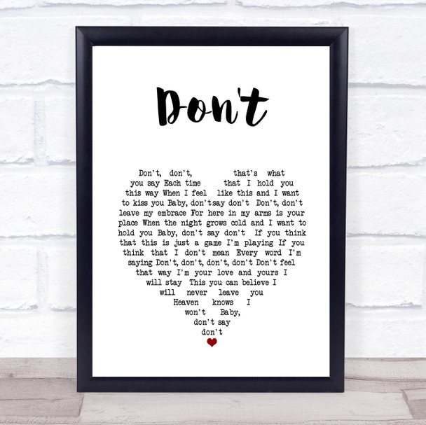 Elvis Presley Don't White Heart Song Lyric Print