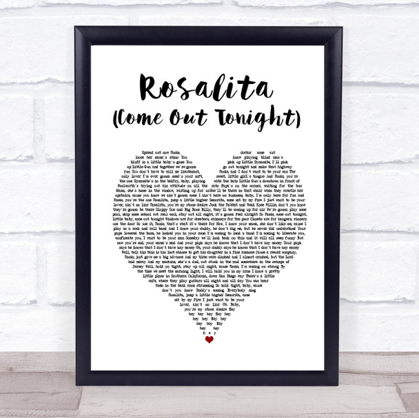 Bruce Springsteen Rosalita (Come Out Tonight) White Heart Song Lyric Print