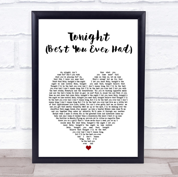 John Legend Tonight (Best You Ever Had) White Heart Song Lyric Print