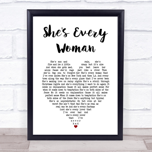 Garth Brooks She's Every Woman White Heart Song Lyric Print