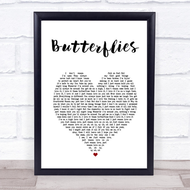 Queen Naija Butterflies White Heart Song Lyric Print