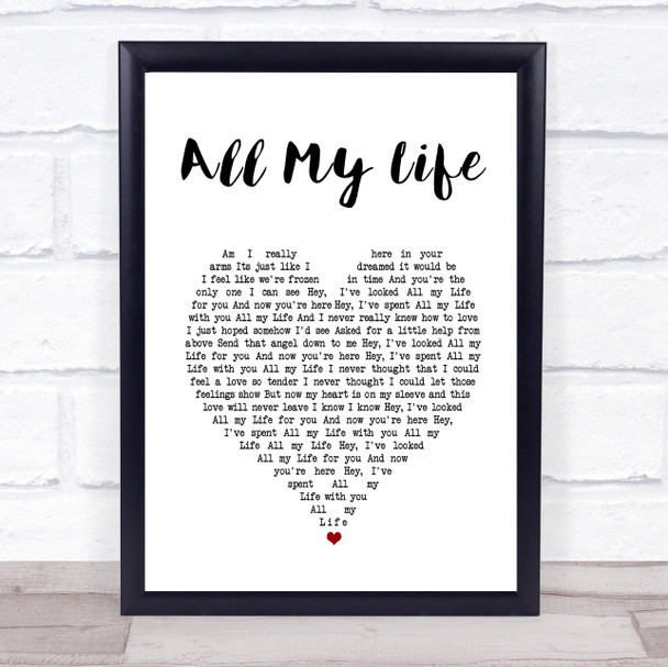 Linda Ronstadt All My Life White Heart Song Lyric Print