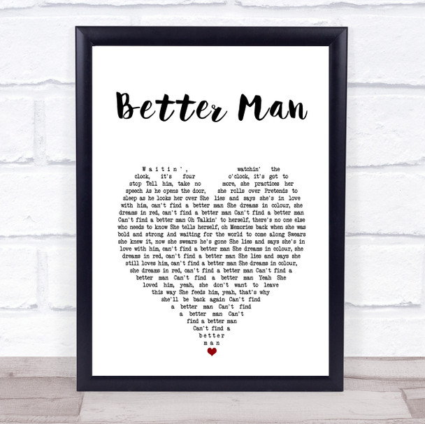 Pearl Jam Better Man White Heart Song Lyric Print