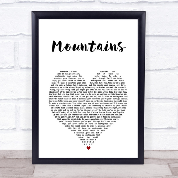 Tebi Mountains White Heart Song Lyric Print