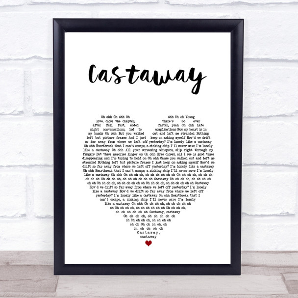 5 Seconds Of Summer Castaway White Heart Song Lyric Print