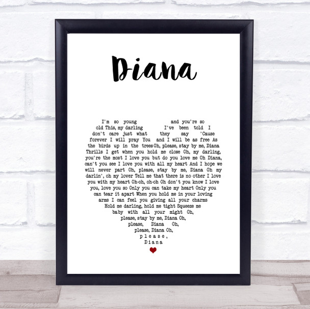 Paul Anka Diana White Heart Song Lyric Print