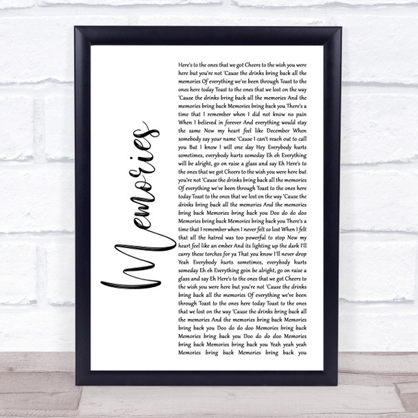 Maroon 5 Memories White Script Song Lyric Print