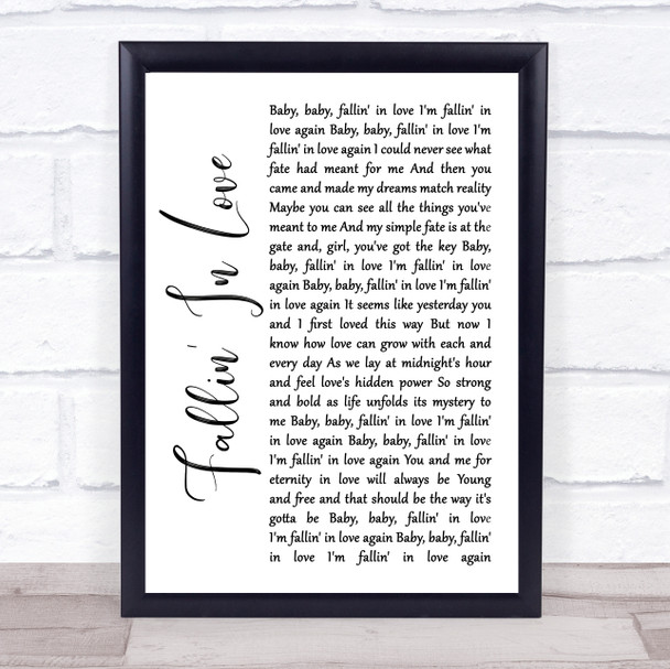 Hamilton, Joe Frank & Reynolds Fallin' In Love White Script Song Lyric Quote Music Print