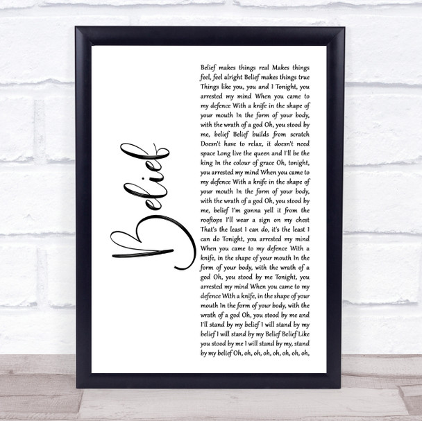 Gavin DeGraw Belief White Script Song Lyric Quote Music Print