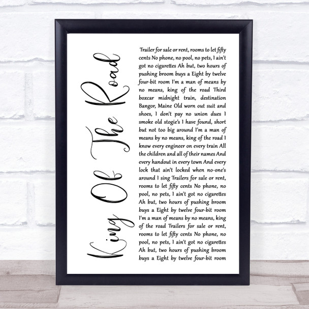 Roger Miller King Of The Road White Script Song Lyric Wall Art Print