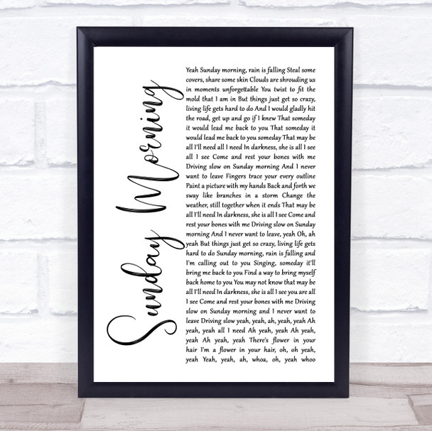 Maroon 5 Sunday Morning White Script Song Lyric Wall Art Print