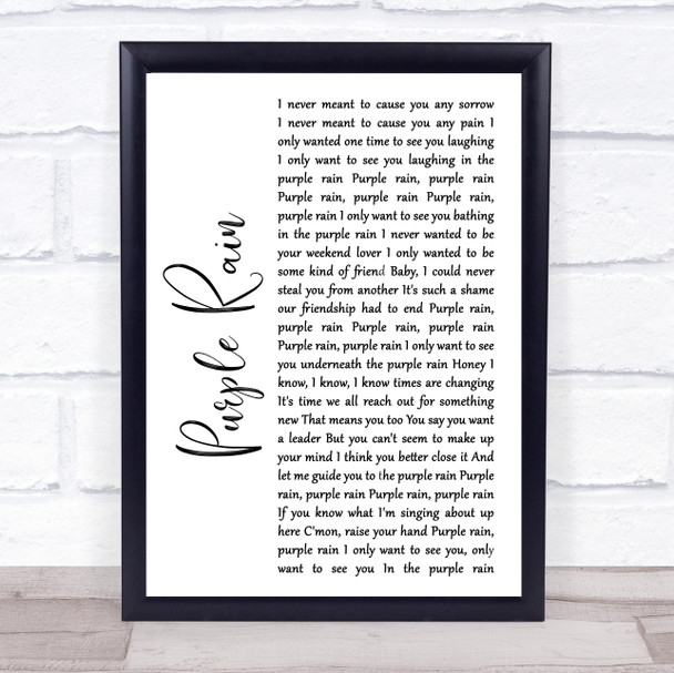 Prince Purple Rain White Script Song Lyric Wall Art Print