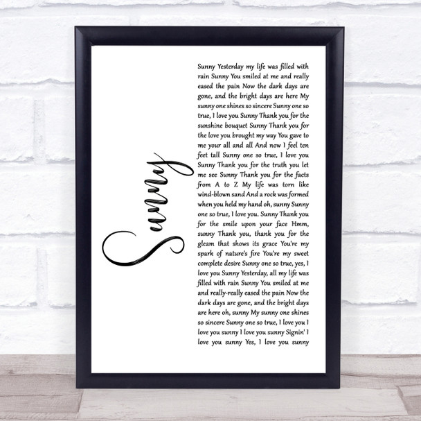 Bobby Hebb Sunny White Script Song Lyric Quote Print