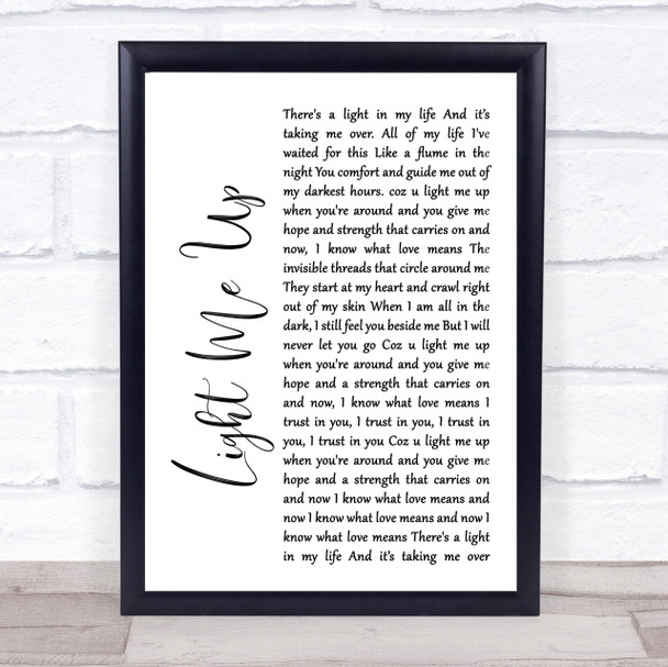 Tom Baxter Light Me Up White Script Song Lyric Quote Print