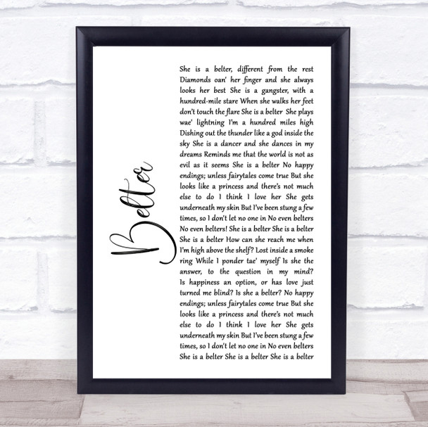 Gerry Cinnamon Belter White Script Song Lyric Quote Print