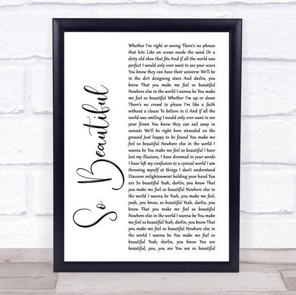 Darren Hayes So Beautiful White Script Song Lyric Quote Print