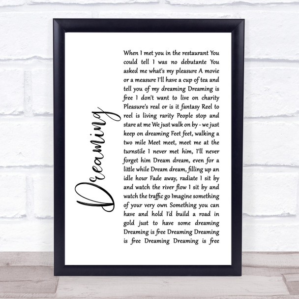 Blondie Dreaming White Script Song Lyric Print