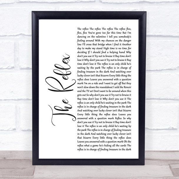 Duran Duran The Reflex White Script Song Lyric Print