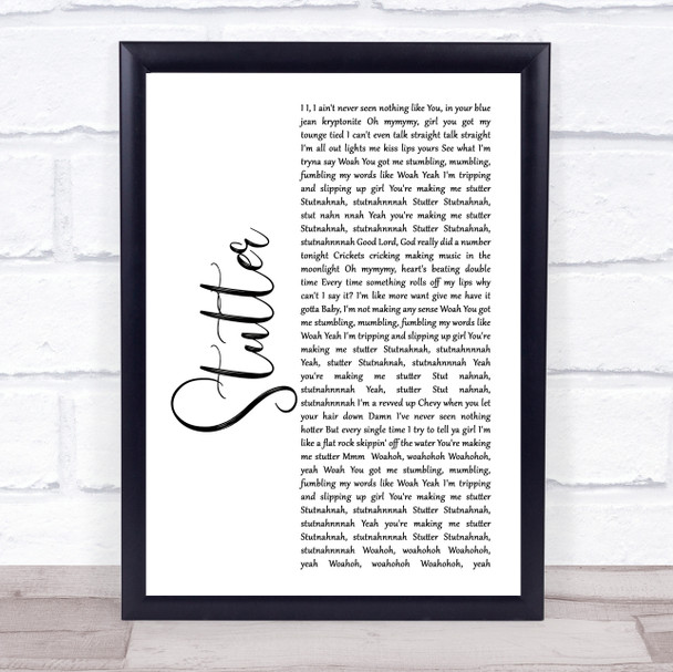 Granger Smith Stutter White Script Song Lyric Print