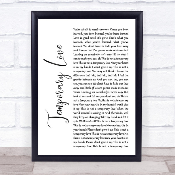 Ben Platt Temporary Love White Script Song Lyric Print