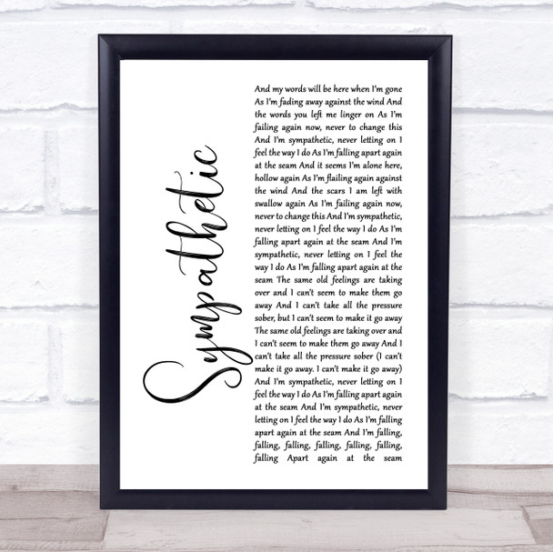 Seether Sympathetic White Script Song Lyric Print