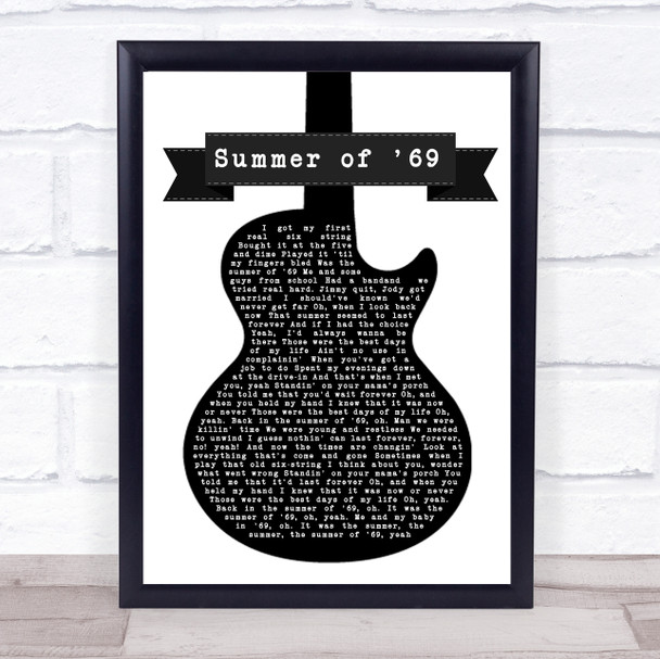 Bryan Adams Summer of '69 Black & White Guitar Song Lyric Print