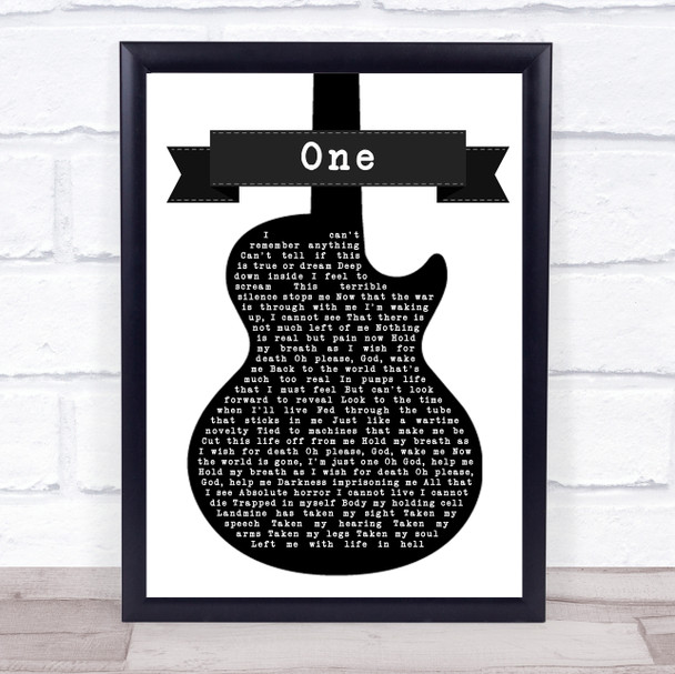 Metallica One Black & White Guitar Song Lyric Print