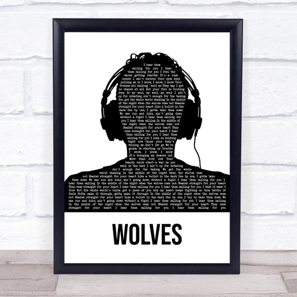 One Direction Wolves Black & White Man Headphones Song Lyric Quote Music Print