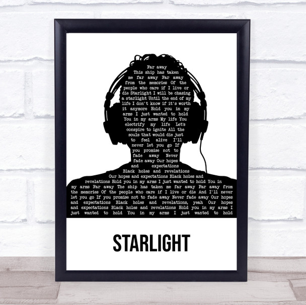Muse Starlight Black & White Man Headphones Song Lyric Print