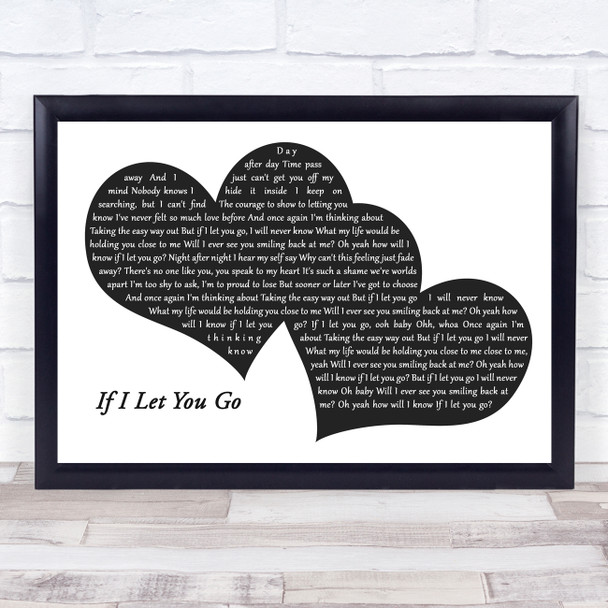 Westlife If I Let You Go Landscape Black & White Two Hearts Song Lyric Music Art Print